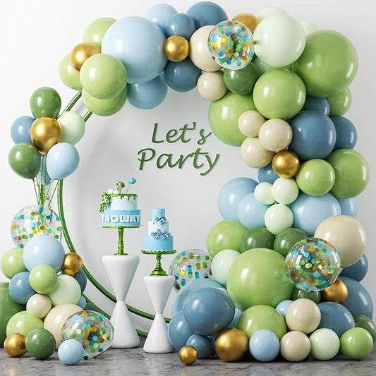 YAOWKY Dusty Blue and Green Balloons Garland Arch Kit,109pcs 18 12 5 Inch Green and Blue Confetti Latex Balloons for Baby Shower, Graduation, Wedding, Bridal Shower, Birthday Party Decorations