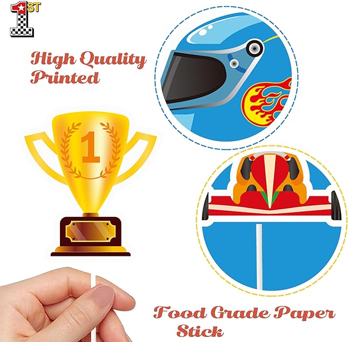 37pcs Race Car Birthday Cake Decorations Racing Car Cupcake Toppers Glitter Race Car Cake Toppers Decorations Racing Car Themed Party Favors for Race Car Themed Birthday Party Supplies