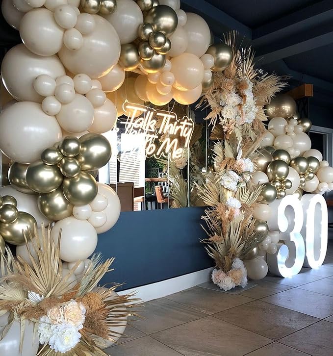 Sand White and Gold Balloon Arch Kit, 171Pcs White Nude Neutral Beige Metallic Gold Different Size Balloons for Boho Wedding Baby Bridal Shower Engagement Birthday Party Decorations Backdrop