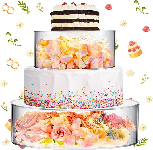 Sunnyray 2 Pcs Acrylic Cake Stands for Dessert Table Clear Fillable Cake Riser Cupcake Tier with LED Strings for Birthday Wedding Holiday Party Display(10", 14")