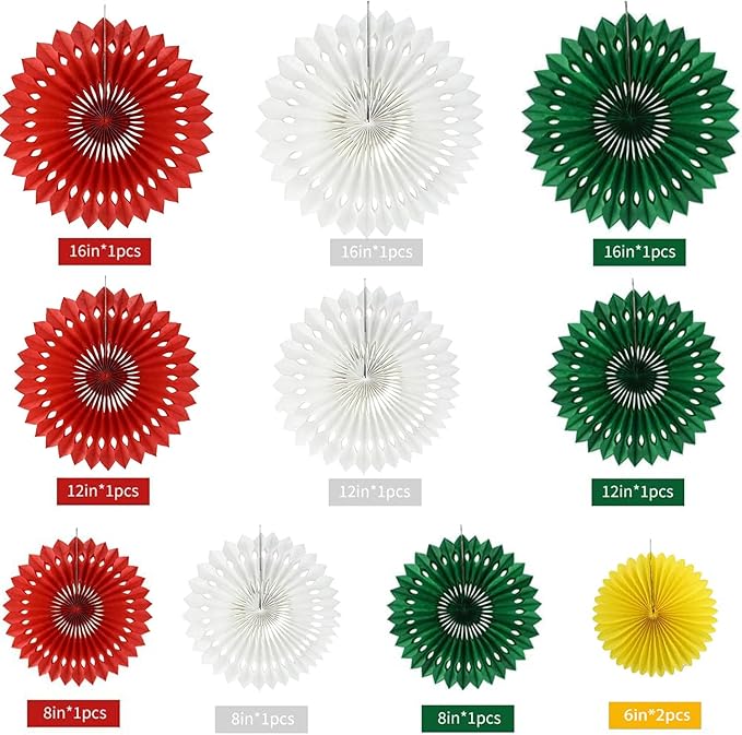 Christmas Hanging Honeycomb Round Paper Fans Decoration Winter Theme Tissue Paper Fan Garland for Shower Birthday Graduation Wedding Party Supplies 11 Count