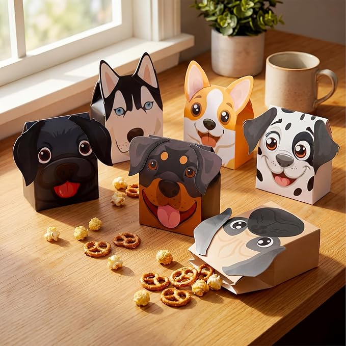 YooNotee 36 Pcs Dog Party Favors Boxes Puppy Theme Birthday Goodie Boxes Candy Gift Bags Cute Dog Party Favor Gift Case for Doggie Birthday Baby Shower Vbs Wedding Decorations