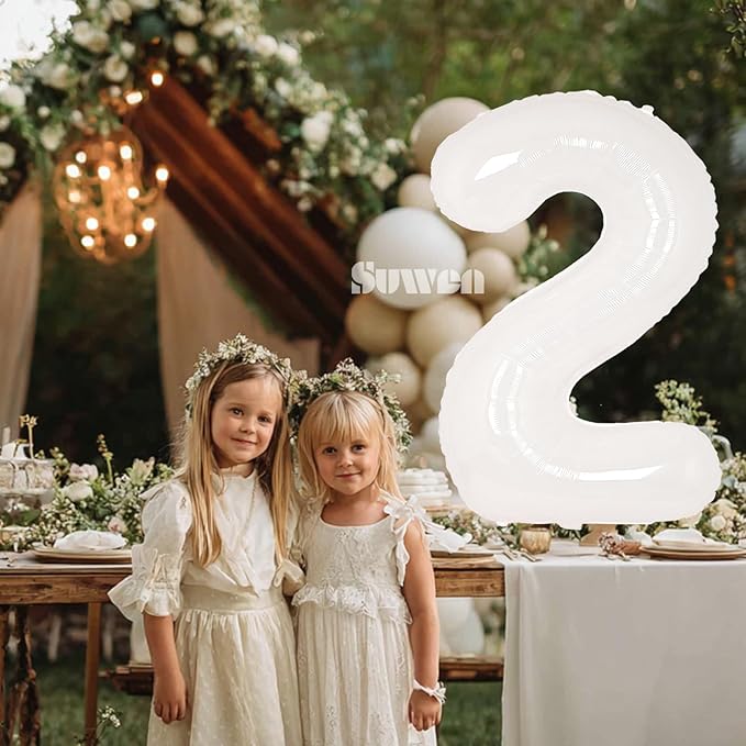 SUWEN 40 Inch White Large 2 Balloon Number Big Foil Helium Number Balloons 0-9 Giant Jumbo Happy 2nd Birthday Party Decorations for Boy or Girl Huge Mylar Anniversary Party Supplies