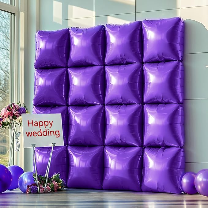 NISOCY 36PCS Purple Square Foil Balloons Wall Backdrop Double Sided Purple Balloons Tunnel Arch Kit for Baby Shower Birthday Wedding Party Decoration