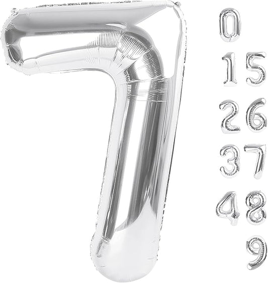 40 Inch Number 7 Balloon, 6 7 Birthday Decorations, Silver Seven Birthday Decor, 7 17 27 70 Year Old Balloon Number for Engagement, Wedding, Graduations