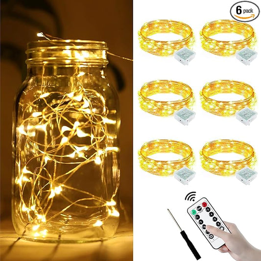 ZGWJ 6 Pack Fairy Lights Battery Operated with Remote, 7ft 20 LED Mini String Lights with Timer 8 Modes for Halloween Christmas Tree DIY, Parties, Bedroom Decorations Warm White