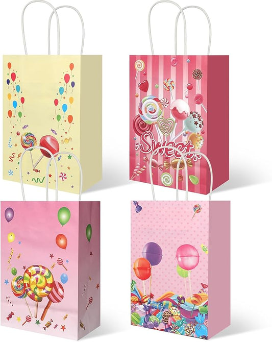 20Pcs Candyland Goodie Bags with Handles, Candy Party Favors Bags, Lollipop Paper Gift Bags, Sweet Candy Party Treat Gift Bags for Kids Birthday Baby Shower Wedding Party Supplies