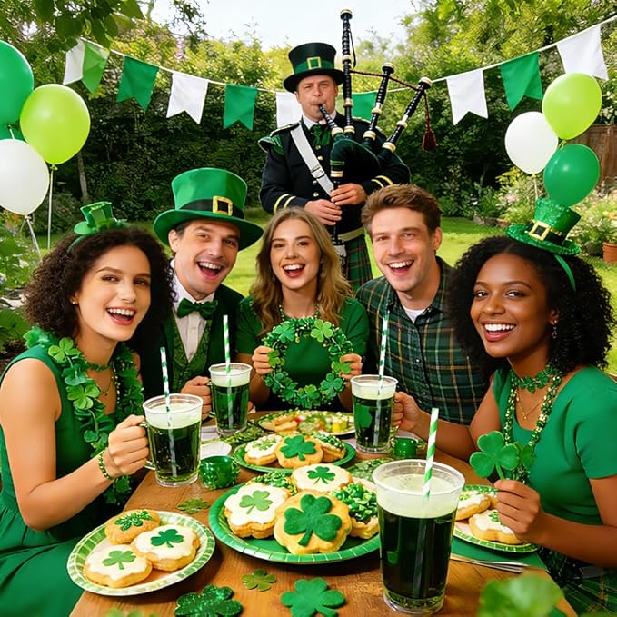 100 Pcs Biodegradable Shamrock Straws - 2 Green Design Mix Paper Drinking Straws for St. Patrick's Day, Spring Party Supplies & Holiday Tableware