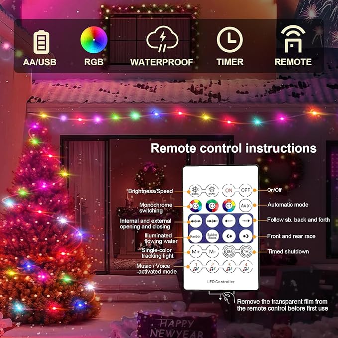 Aogist 2-Pack Color Changing 16ft 50LED Smart Fairy Lights with Music Sync APP Remote Control,USB/Battery Operated Waterproof Timer String Lights for Outdoor Christmas Wedding Bedroom Party Decor