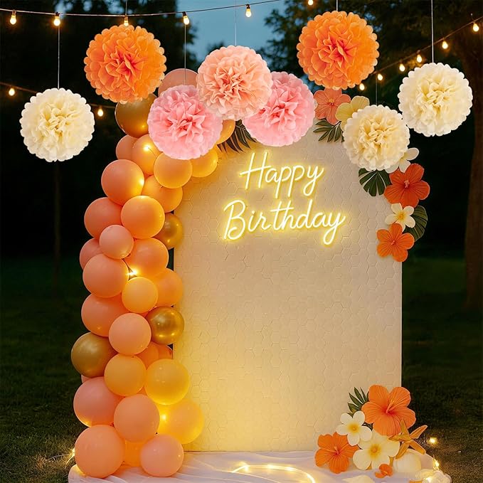 15Pcs Tissue Pom Poms Pink Orange Paper Flowers Hanging Decorations Orange Pink Flower Ball for Baby Shower Wedding Nursery Birthday Party Backdrop Home Outdoor