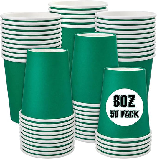 8 OZ Disposable Paper Cups, 50 Packs Coffee Drinking Cups,Hot Beverage Paper Party Cups, Disposable Cups for Water,Coffee,Juice,Party (Green)