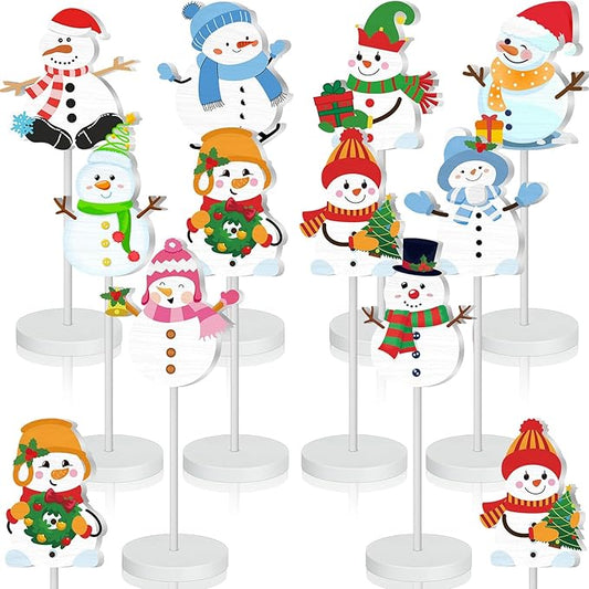 Geelin 10 Pcs Christmas Table Decoration Snowman Centerpieces for Tables Wooden Snowman Decoration Winter Table Decor Gift for Christmas Party Supplies Winter Desk Home Office Tabletop Decor
