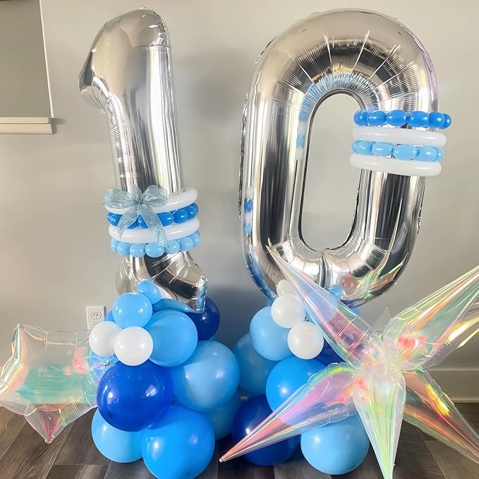 19th Birthday Balloon for Girls Boys, 40 Inch Silver Number 1 & 9 Mylar Balloons Self Inflating, Big Foil Helium Number 19 Balloons for Men Birthday Decor Women Anniversary Party Decorations Supplies