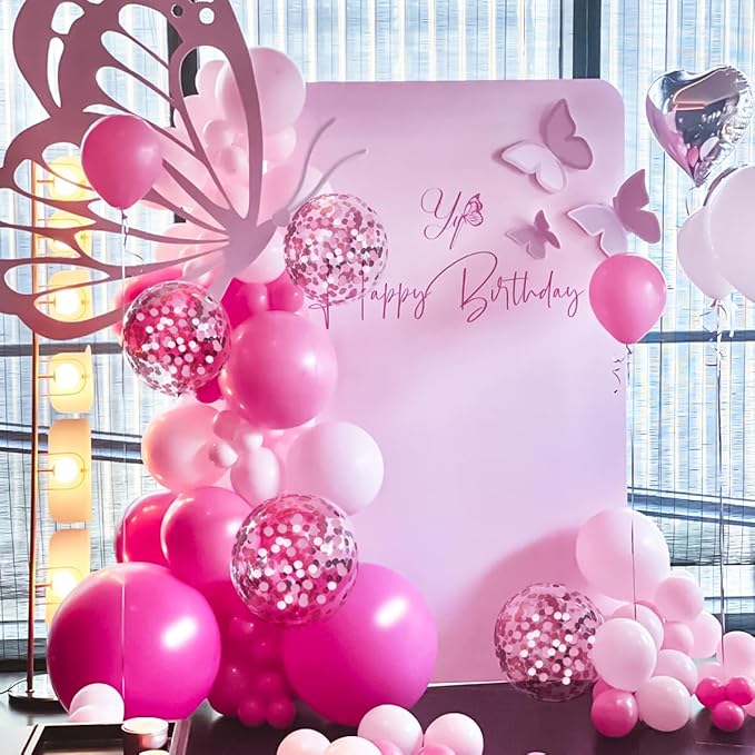 MEBAY Pink Balloon Arch Kit, 146 PCS Hot Pink Light Pastel Pink Metallic Balloons Garland with Confetti for Bridal Baby Shower Birthday Princess Wedding Party Decorations