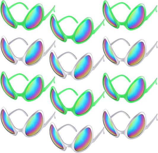 Bencailor 12 Pack Alien Glasses with Lenses Funny Alien Sunglasses Bulk for Cosplay Costume Accessories Carnival Mardi Gras Party Favor (Bright Colors)