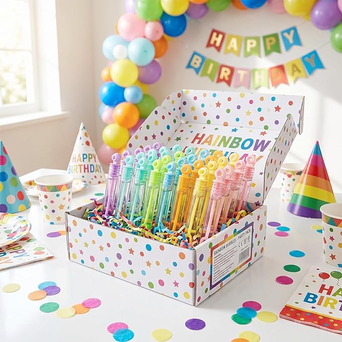 Lunmon 120 Pcs Mini Bubble Wands Bulk Pastel Bubble Party Favors Toys Sticks Gifts for Kids, Goodie Bag Stuffer Fillers, Christmas, Birthday, Wedding, Carnival, Bath Time, Summer Outdoor Indoor Events