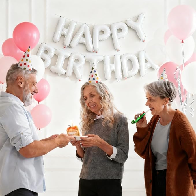 White Happy Birthday Balloon Banner 16 Inch - White Birthday Decorations Happy Birthday Sign Reusable Foil Letters Balloons Suitable for Men, Women Party Decorations,Birthday Decor Party Supplies
