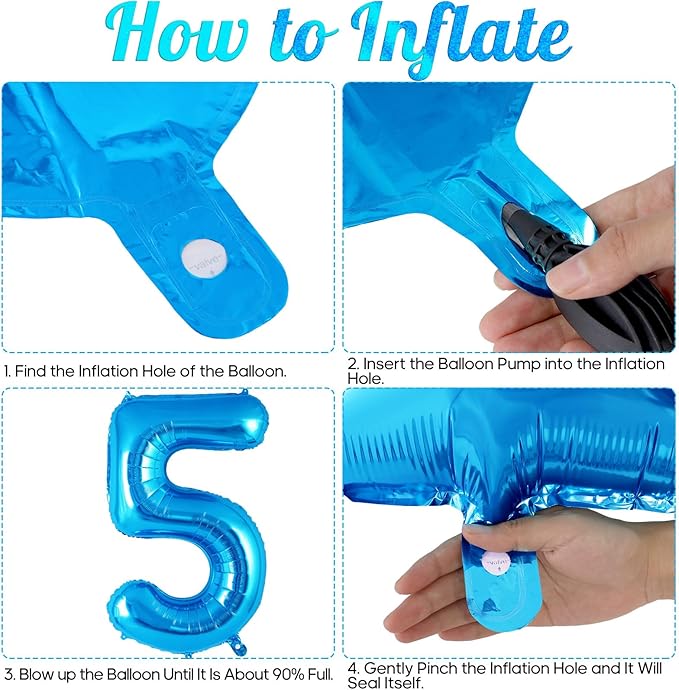 Blue Number 5 Balloon 40 Inch, Big Large Foil Helium Number Balloons, Jumbo Giant Mylar Number 5 Balloons for 5 Year Old Birthday Party Decorations Supplies Anniversary Celebration