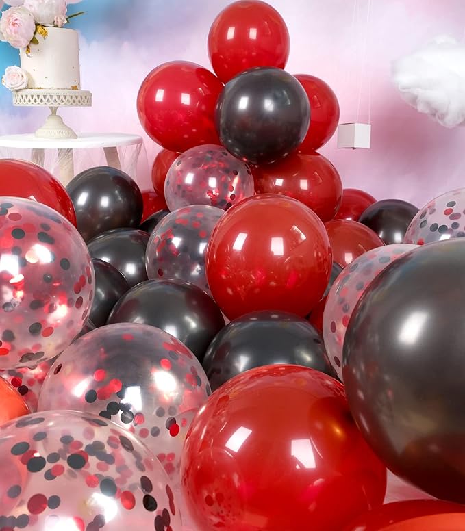 Metallic Shiny Red and Black Balloons 12 Inch 67PCS Red Black Confetti Balloons Latex Helium Balloon Set for Graduation Wedding Birthday Party Decorations