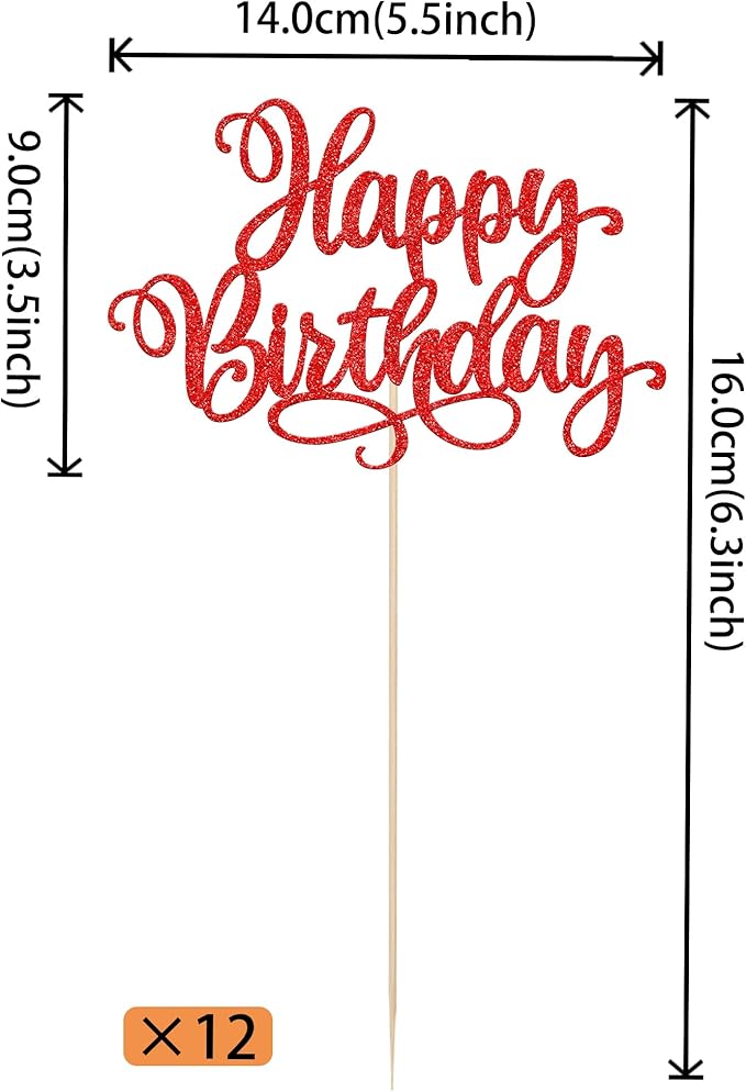 12 PCS Happy Birthday Centerpiece Sticks Double Sided Glitter Happy Birthday Table Flower Centerpieces Decorations for Celebrating Anniversary Theme Party Centerpieces Supplies Red