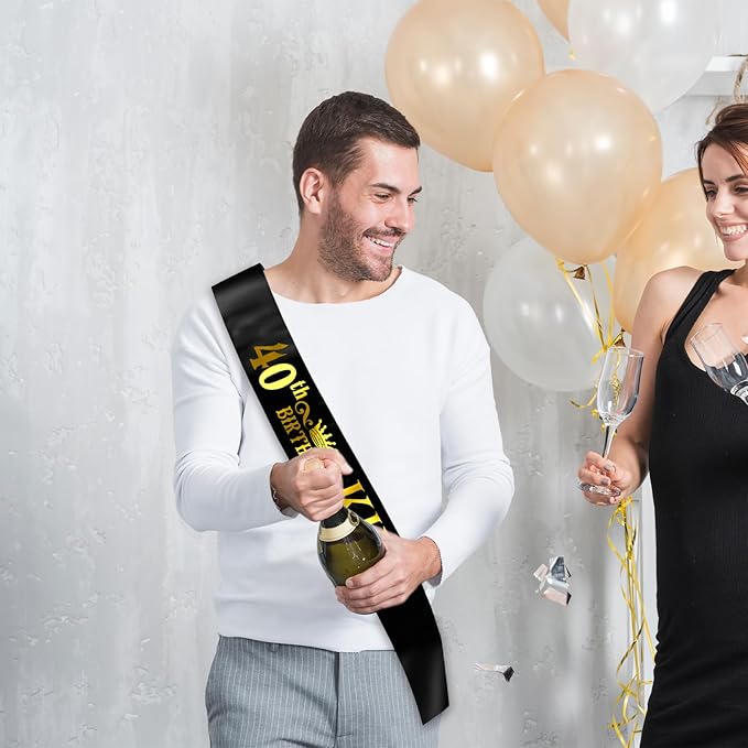 40th Birthday King Sash with Gold Foil - Soft Satin Black 40th Birthday Sash for Men 40th Fabulous Bday Party, Great for Men 40 Bday Gifts Ideas, Large Enough Size (35.4x3.74 inch)