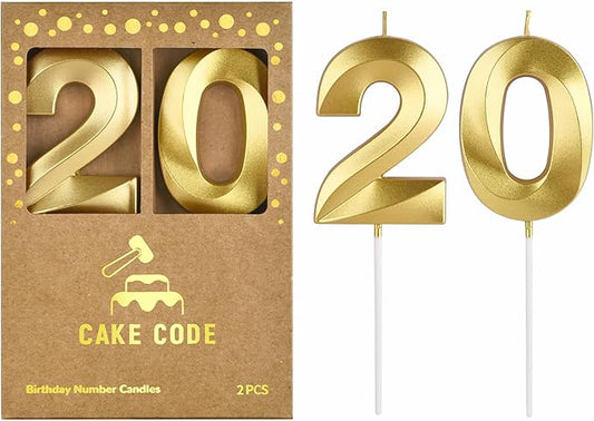 2.76 Inch Diamond Gold 20 Number Birthday Candles, Gold and Cake Number Candles for Party Celebration
