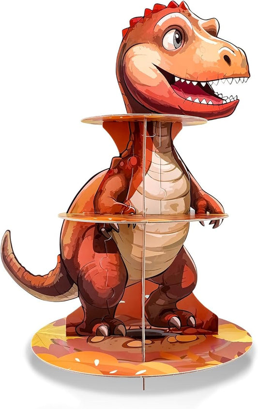 Dinosaur Cupcake Stand, 3 Tire Cupcake Stand Holder Dinosaur Themed Cup Cake Display Stand Dessert Tower Tiered Tray Stand for Kids Dinosaur Jungle Party Birthday Supplies (Dinosaur-1pcs)