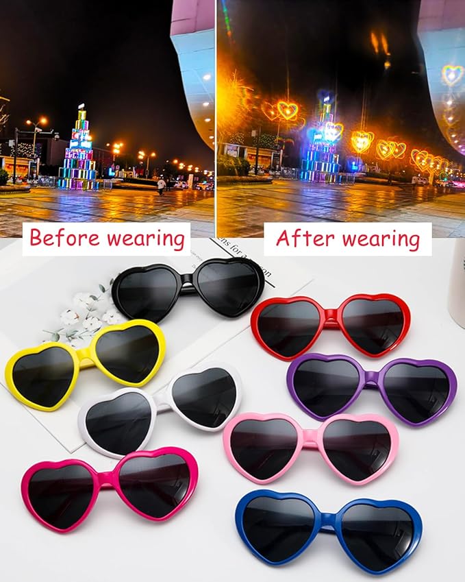 10 Pack Heart Sunglasses for Women Men Heart Effect Diffraction Glasses Oversized Bachelorette Party Sunglasses