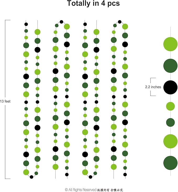 Cheerland Green Party Decorations Polka Dot Garland Circle Streamers Backdrop Graduation Banner for Golf Theme Birthday Classroom Irish Wedding Wicked Tropical Dinosaur Decor Dino Party Supplies