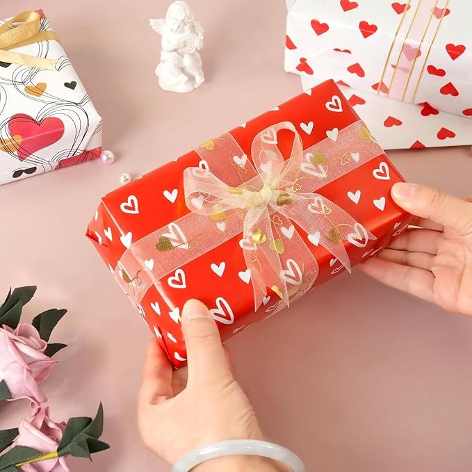 10 Sheets Pink Red Heart Birthday Gift Wrapping Paper, Valentine's Day Wrapping Paper Sheets for Women Girls, Gift Wrapping Paper for Birthday Mother’s Day Baby Bridal Shower Wedding, 19.7x27.6Inch