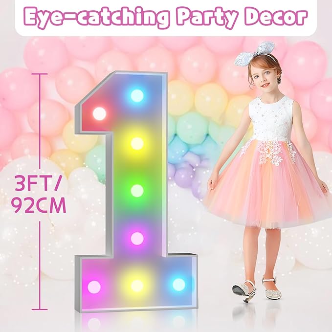 Marquee Numbers 90th Birthday Decoration: Colorful 3FT Large Light Up 90 Year Old Birthday Decorations Anniversary Backdrop Cardboard Sign 18 Colors Number 90 Mosaic Balloon Frame
