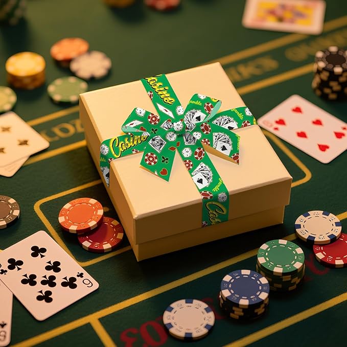 3 Rolls 15 Yards Playing Card Ribbon Card Suits Ribbons for Wrapping Crafts Bows Heart Spade Club Diamond Grosgrain Ribbon for Casino Nights Poker Tournaments Magic Shows Party Home Decor