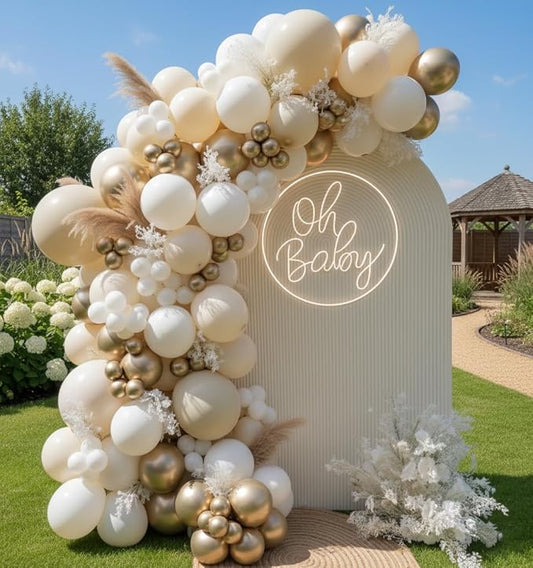Sand White Gold Balloon Arch Kit, 140Pcs Beige Nude White Balloon with Metallic Gold Balloon Garland Kit for Boho Birthday Wedding Baby Shower Bridal Shower Engagement Prom Party Decorations
