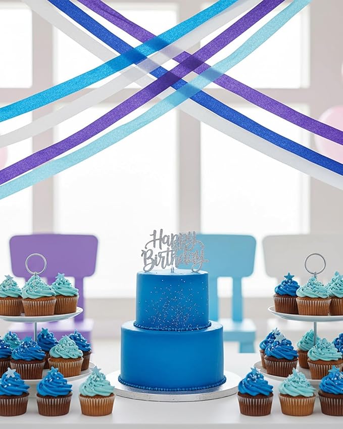 8 Rolls Crepe Paper Streamers Party Decorations, 1.77 Inch x 656 Feet Crepe Streamers, Blue Streamers Birthday Party Decorations