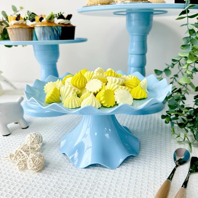 3 Pcs Cake Stand Set, Laced Cake Stand, Mini Cupdake Holder for Party,Wedding,Birthday,Celebration,Baby Shower,Anniversary (Macaroon Blue)