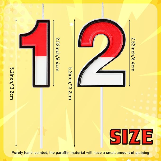 Conelist Cartoon Red and White Birthday Cake Candle Numeral Birthday Cake Topper for Animated Decoration Cartoon Party Supplies(Number 12)