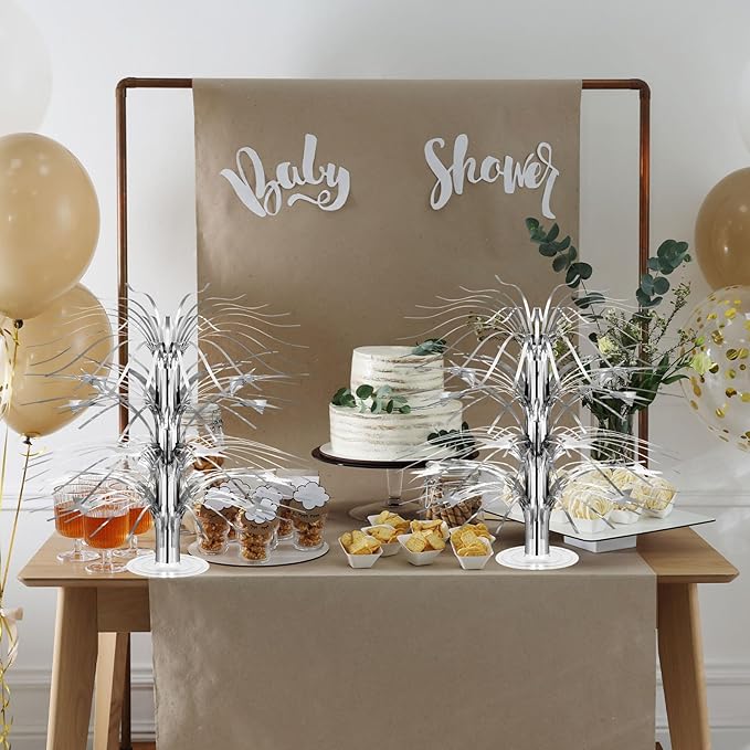 6 Pcs Silver Centerpieces for Tables Star Party Decorations Metallic Foil Spray Centerpieces for Graduation Birthday Event Photo Booth Props, 8.7 Inch Tall