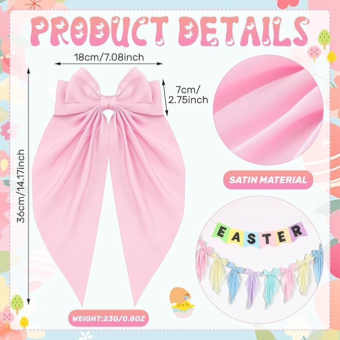 VitalCozy 1 Pcs Pastel Bow Garland Banner - Silk Satin Ribbon Hanging Party Bow Garland Decoration for Summer Birthday Baby Shower Wedding Party Supplies