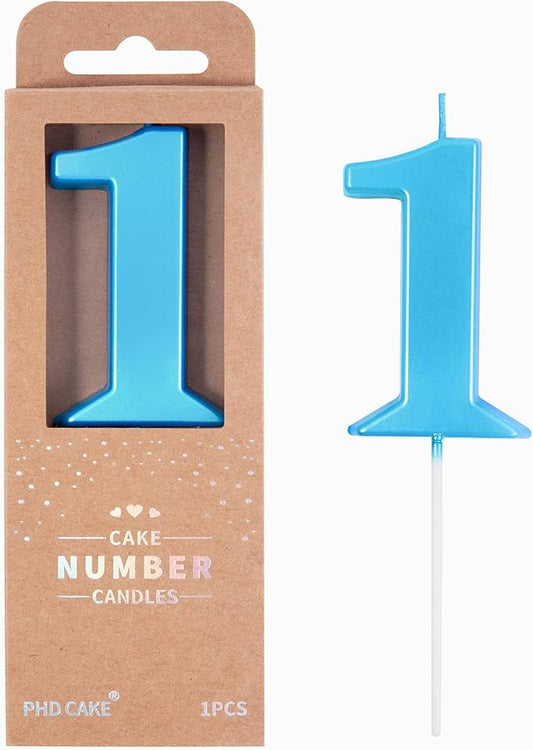 PHD CAKE 2.76 Inch Modern Blue 1 Number Birthday Candles, Blue Number Candles, Cake Number Candles, Party Celebration