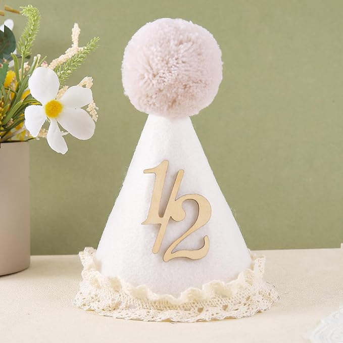 Bow Half Birthday Hat for Her – Pink 1/2 Crown, Half Way to One Bday Baby Girl Party Hat Decor, Cake Smash Outfit