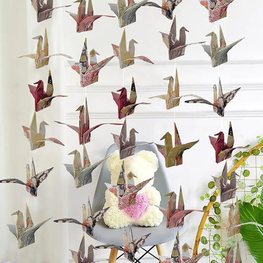 Japanese Crane Paper Hanging Garlands(3stringsX 5.2ft), Origami Birds Streamers for Bridal Shower, Baby Shower Birthday Party Supplies，Garden Ceiling Hanging Garland