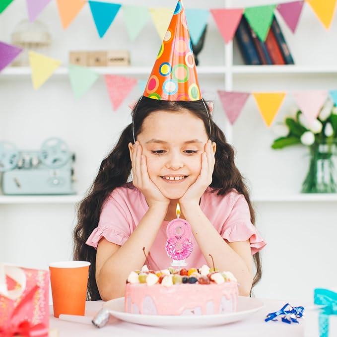 Pink Sequin Birthday Candles, Cake Number Candles, Girls 0th Birthday Decorations, Suitable for Birthday Parties, Anniversary Party Decorations(8)