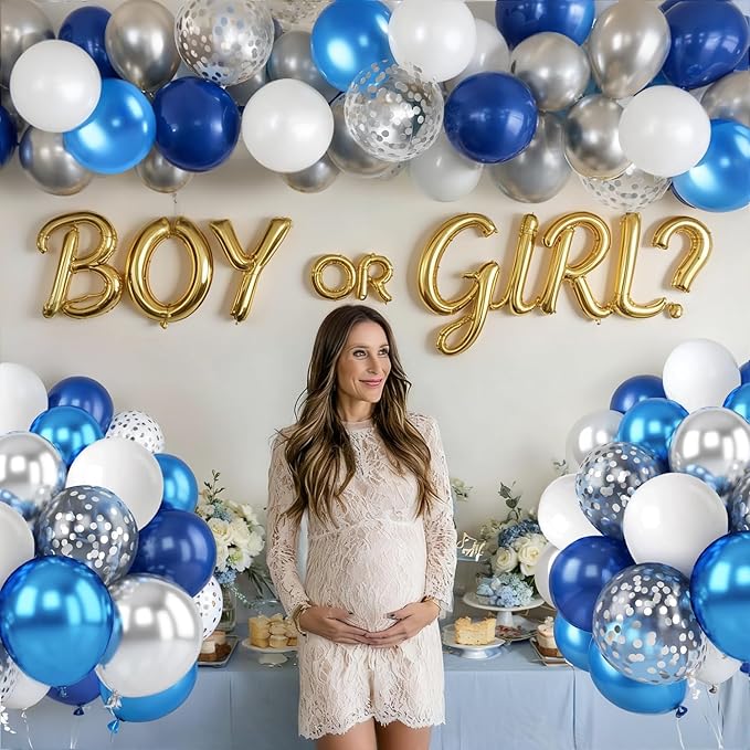 Blue White Silver Confetti Balloons - 50pcs 12" Metallic Blue Silver and Clear White Confetti Latex Balloons for Graduation Father's Day Birthday Wedding Anniversary Bridal Shower Party Decorations