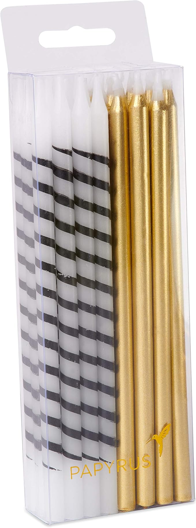 Papyrus Birthday Candles, White and Black Stripe and Gold (24-Count)