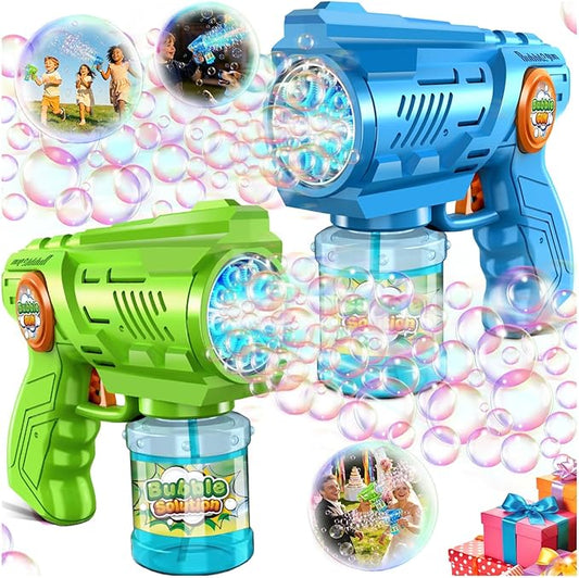 2-Pack Bubble Guns for Kids 4-8: Automatic Bubble Machine Gun with Bubble Solution Refill & LED Light - Great Party Toys for Outdoor Easter Wedding Birthday - Summer Toy for Toddlers