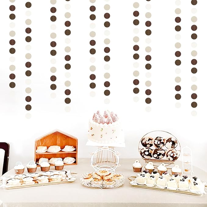 Boho-Brown Fall Baby-Shower Garland Streamers - 52Ft Neutral Beige Champagne Coffee Birthday Party Decorations Hanging Banner, Western Rustic Bridal Wedding Paper Backdrop Decor Huglony