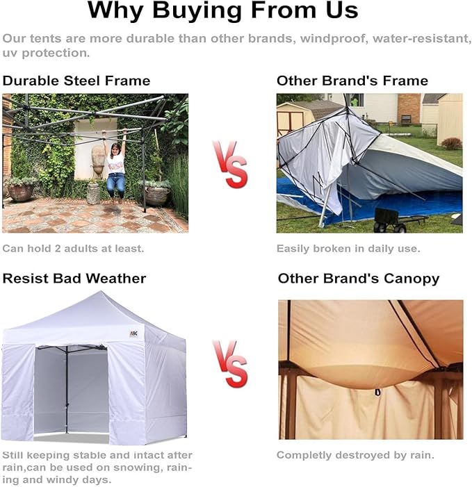 ABCCANOPY Heavy Duty Easy Pop up Canopy Tent with Sidewalls 10x15, White