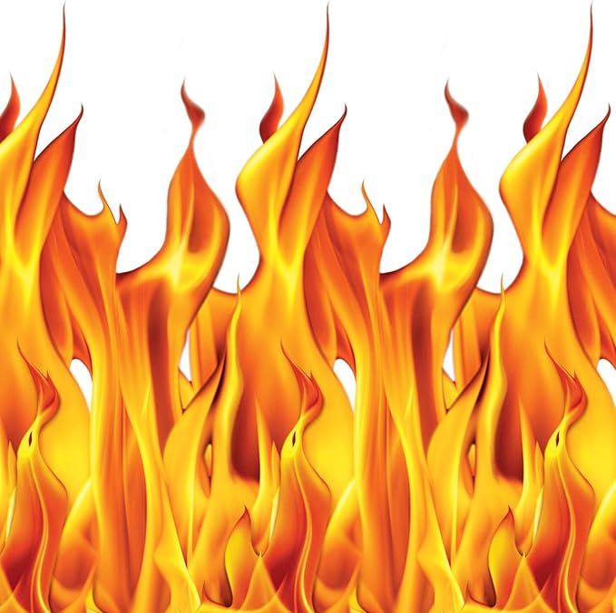 Beistle Plastic Flame Wall Backdrop, 4’ x 30’ – Photo Backdrop, Easy to Adhere Wall Covering, Party Decor, Burning Fire Photography Background for Birthdays, Holidays & Events