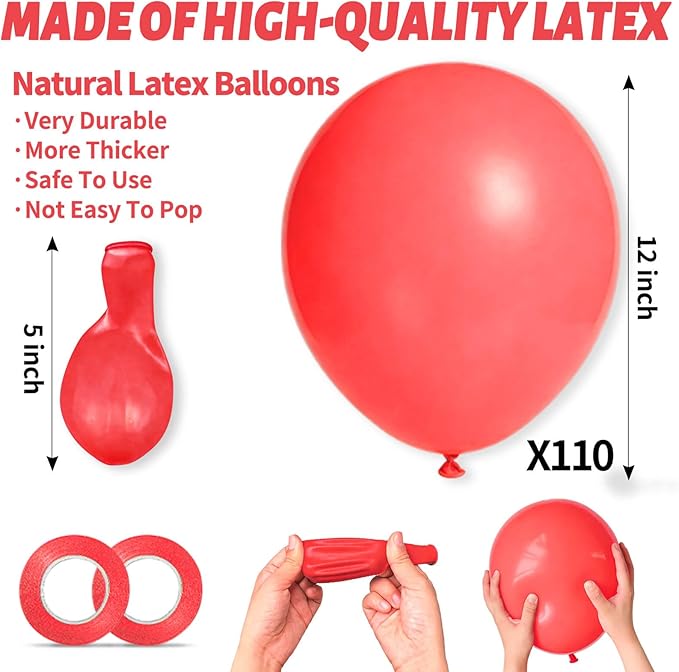110pcs Pastel Red Balloon 12 Inch, Pastel Red Latex Balloons for Birthday Party Baby Shower Wedding(with 2 Ribbons).