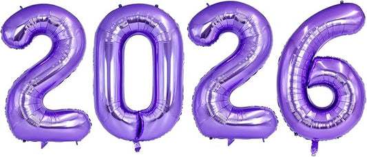 TONIFUL 2026 Purple Foil Number Balloons 16 Inch Purple Number Banner 2026 Graduation Aluminum Foil Mylar Balloons for New Year Eve Christmas Anniversary Party Supplies